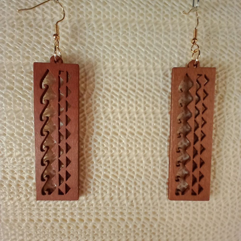 BOHO BROWN WOODEN Bohemian Rectangle Drop Laser Cut 3.5" Earrings